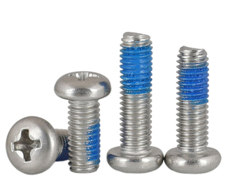 Paidu 304 stainless steel round head dispensing screw anti-loose anti-falling coated blue glue pan head screw glued screw