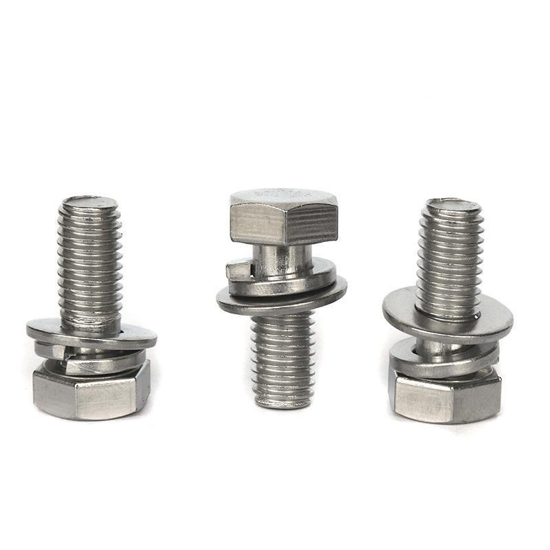 Paidu 304 stainless steel outer hexagonal combination bolt outer hexagonal flat pad spring washer combination bolt combination screw