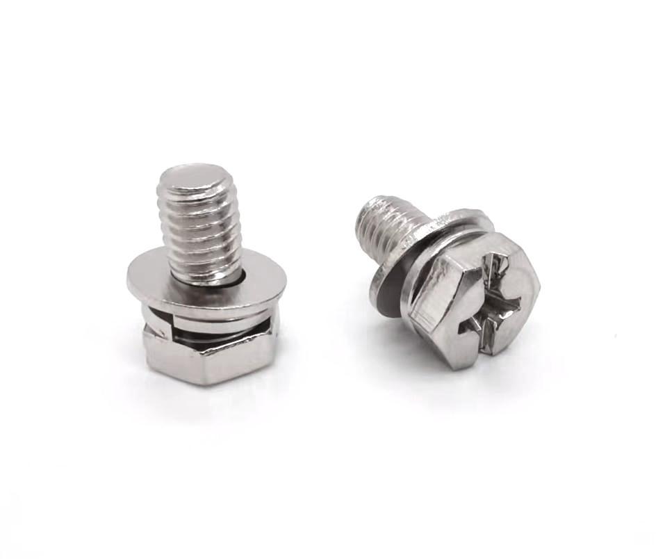 Paidu brass nickel-plated outer hexagon eleven-character combination bolt flat elastic combination screw copper screw