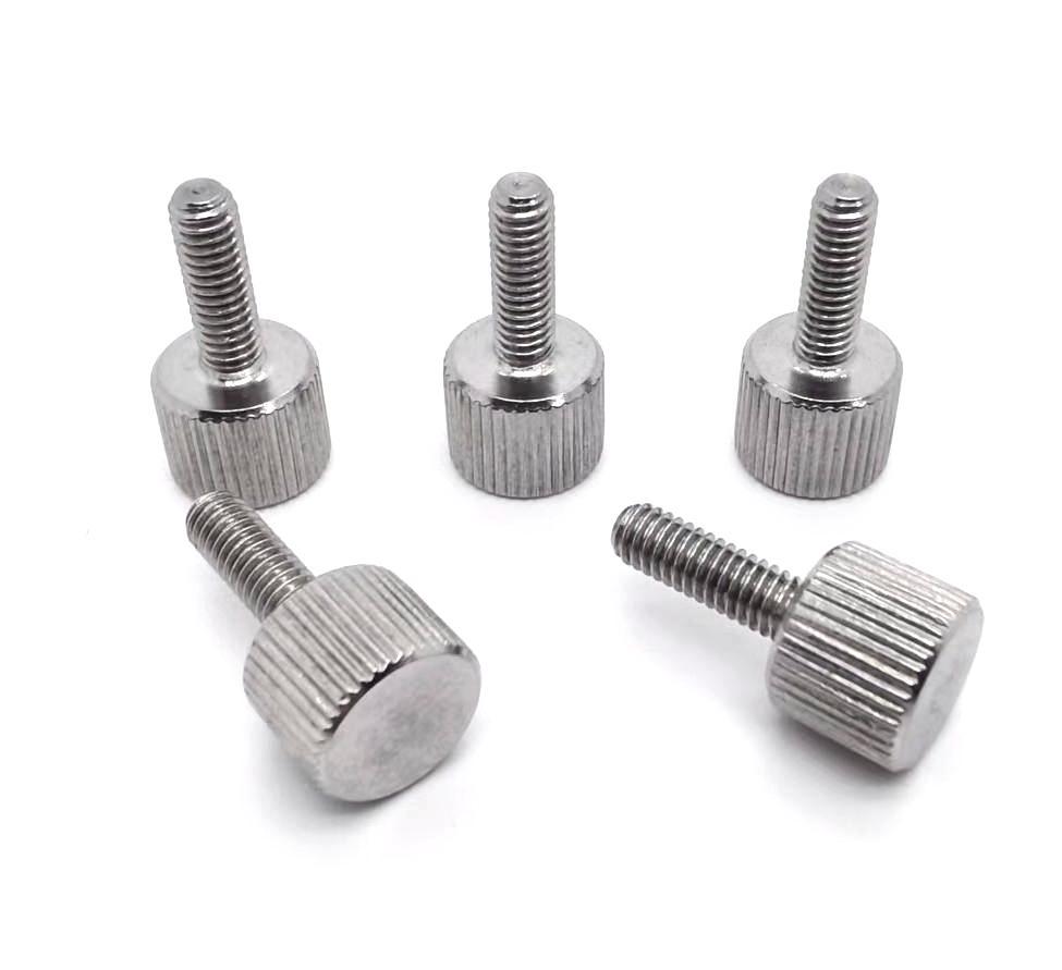 Paidu 304 stainless steel hand screw flat head big cap straight grain big head round knurled hand screw