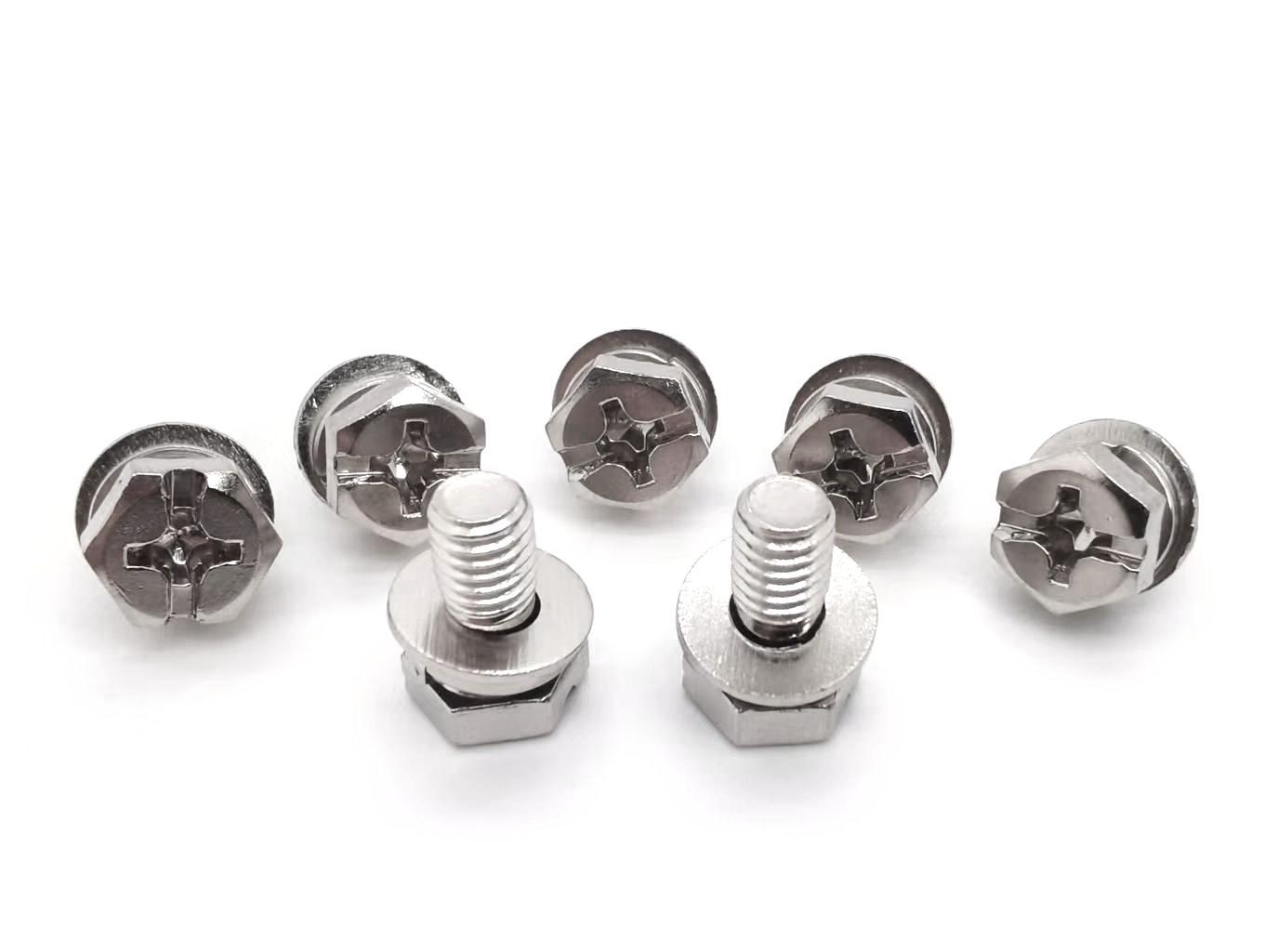 Paidu brass nickel-plated outer hexagon eleven-character combination bolt flat elastic combination screw copper screw