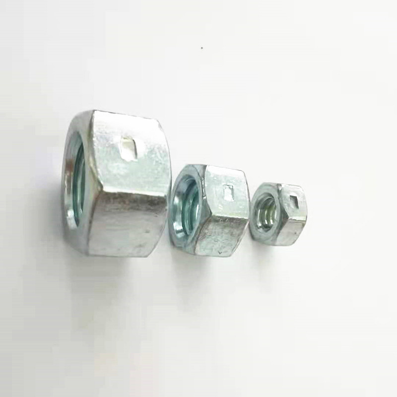 Paidu American hexagon punch nut punch point lock 2 grade 5 carbon steel plated blue and white zinc punch point nut